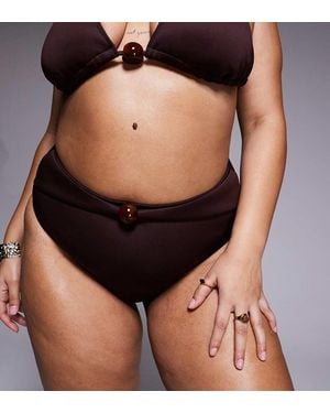 ASOS Asos Design Curve Dora Premium High Leg High Waist Belted Bikini Bottoms With Jumbo Bead - Black
