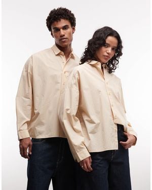 Collusion Unisex Oversized Long Sleeve Boxy Shirt - Natural