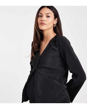 Mama.licious Mamalicious Maternity Plisse Exposed Bump Top Co-Ord - Black
