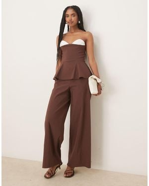 ASOS Contrast Cup Bandeau Overlay Jumpsuit - Brown