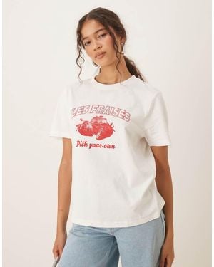 Mango Camiseta Blanca Con Estampado De Frutas De - Blanco