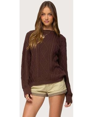 Edikted Jessy Cable Knit Oversized Jumper - Brown