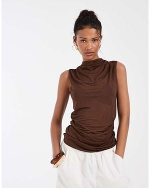 & Other Stories Sheer Draped Sleeveless Top - Brown