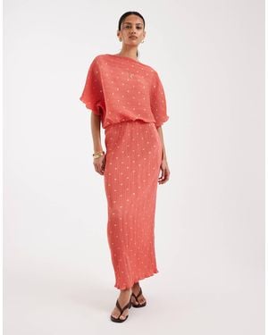 Never Fully Dressed Tilly Off Shoulder Plisse Maxi Dress - Red