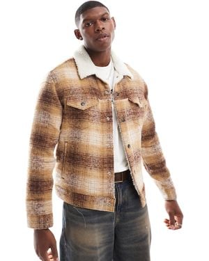Levi's Type 3 Check Sherpa Borg Lined Trucker Jacket - Natural
