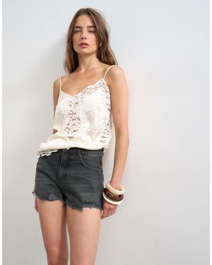 TOPSHOP Denim A-line Short With Rip - White