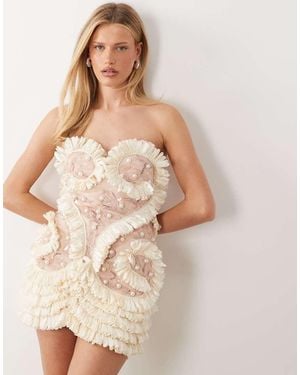 ASOS Swan Embellished 3d Mini Dress - Natural