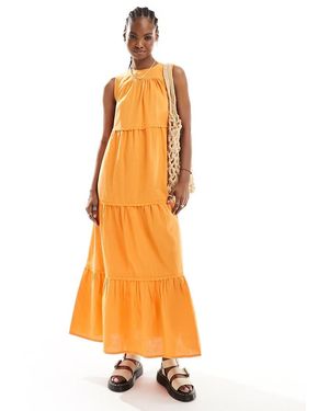 Native Youth Lace Detail Linen Mix Midaxi Dress - Orange