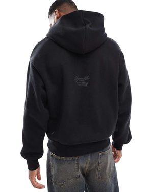 Bershka Boxy Tonal Back Print Hoodie - Blue