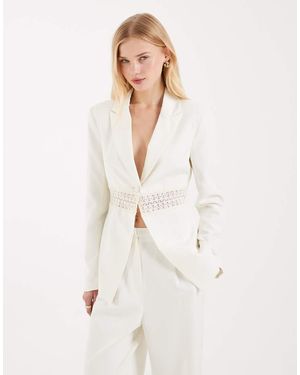 Miss Selfridge Lace Insert Cinch Blazer Co-ord - Natural