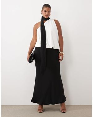 ASOS Asos Design Curve One Shoulder With Tie Neck Maxi Dress - Black
