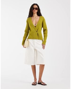& Other Stories Low V Neck Button Knit Cardigan - Yellow