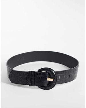 Vero Moda Textured Large Round Buckle Belt - Black