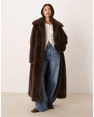 Gina Tricot Faux Fur Maxi Coat - Brown