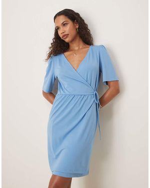 Vila Jersey Wrap Front Tie Side Mini Dress - Blue