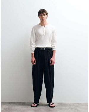 ASOS COLLECTIVE Ac-b-254 Pleated Cotton-linen Blend Tapered Barrel Leg Trousers - White