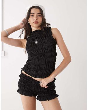 Collusion Satin Look Shirred Micro Shorts Co-ord - Black