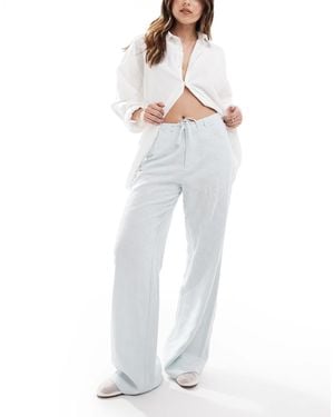 Stradivarius Linen Look Embroidery Detail Trouser - White
