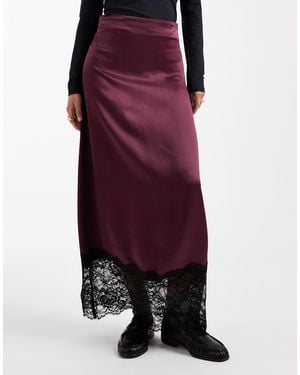 Miss Selfridge Satin And Lace Bias Maxi Skirt - Purple