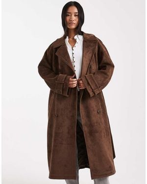 Miss Selfridge Suedette Trench Coat - Brown