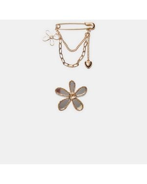 Stradivarius Set Of 2 Crystal Effect Flower Pins - White