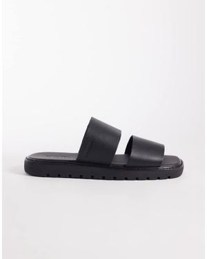 Calvin Klein Real Leather Double Bar Sandals - Black