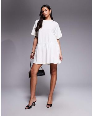 ASOS Short Sleeve Dropped Waist Peplum T-shirt Mini Dress - Grey
