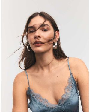 Stradivarius Satin Midi Dress With Lace - Blue