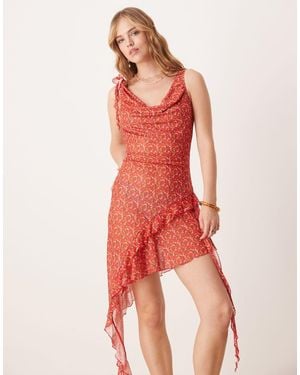 Wild Lovers Rio Floral Print Mesh Mini Beach Dress - Red
