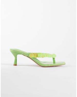 SIMMI Simmi London Dixy Kitten Heel Toe Thong Sandals With Sequins - Green