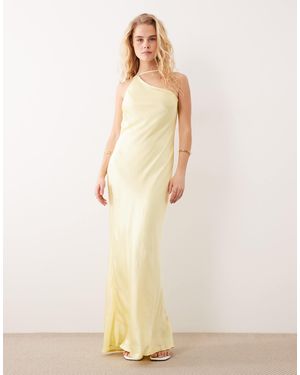 SNDY'S Satin Asymmetric Shoulder Cowl Back Strappy Maxi Dress - Natural
