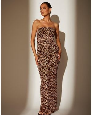 South Beach Printed Mesh Strapless Maxi Dress - Brown