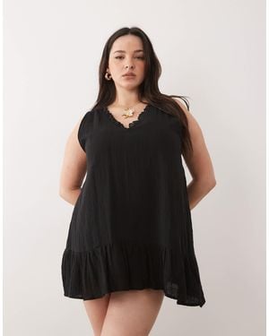 Esmee Curve Tie Strap Mini Beach Dress - Black