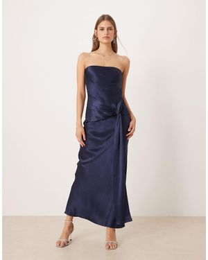 SNDY'S Satin Bandeau Wrap Tie Waist Detail Maxi Dress - Blue
