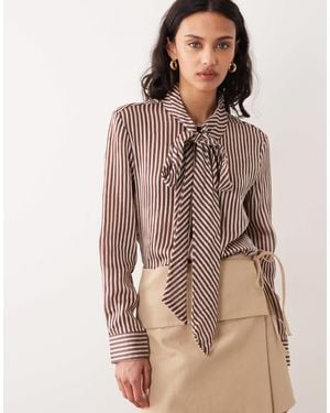 Mango High Neck Shirt With Tie Detail - Brown