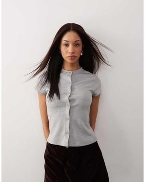 Collusion Fitted Button Up Baby Tee - Grey