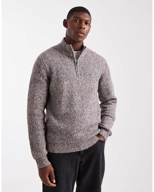 Threadbare Pull en maille à col zippé - marron - Gris