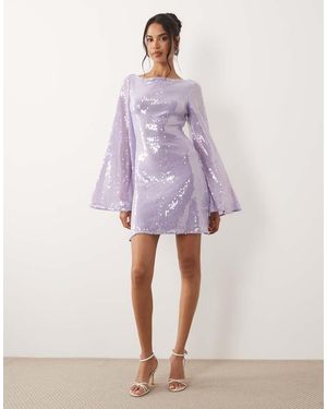 ASOS Vestido Corto Con Mangas Cascada De Lentejuelas-Violeta - Morado