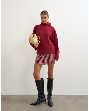 TOPSHOP Gestricktes gestreiftes minikleid mit langen ärmeln und wolle - Rot