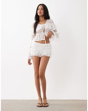 The Frolic Exclusive Lace Tiered Frill Micro Shorts - White