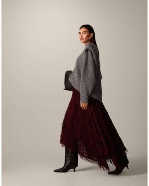 ARRANGE Fringe Texture Asymmetric Maxi Skirt - White