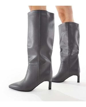 SEQWL Wide Fit Benz Knee High Kitten Heel Boots - Grey