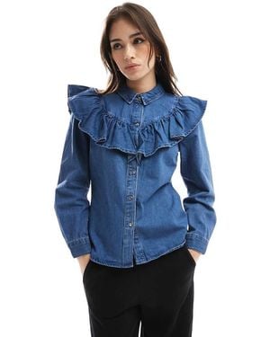 ONLY Long Sleeve Frill Denim Shirt - Blue