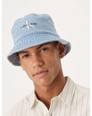 Calvin Klein Monologo Embroidered Denim Bucket Hat - Blue