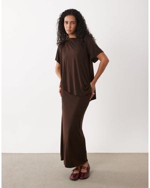 ASOS Modal Short Sleeve Maxi Dress With Cape Layer - Brown