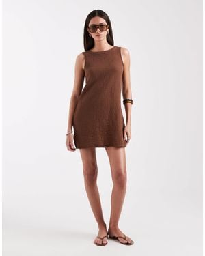 ONLY Tie Back Sleeveless Cheesecloth Mini Dress - Brown