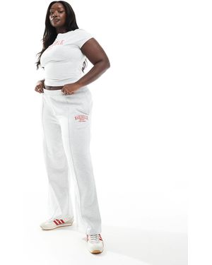 ASOS Asos Design Curve Straight Leg Joggers With Marseille Embroidered Graphic - White