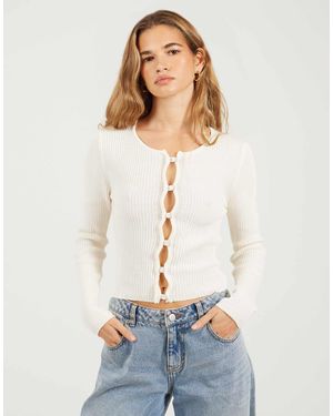 Brave Soul – gerippte, langärmlige strickjacke - Weiß
