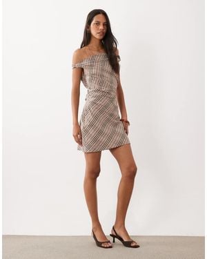 Mango Asymmetrische Mini Jurk Met Ruit - Naturel