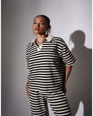 South Beach Waffle Stripe Ruffle Shirt - Grey